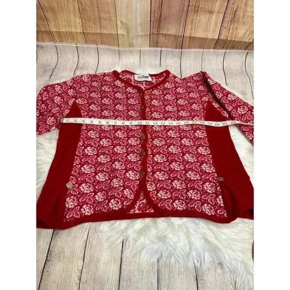 Alpspur Knit Wool Blend Cardigan Sweater Red and White Size M. READ DESC - Picture 7 of 8